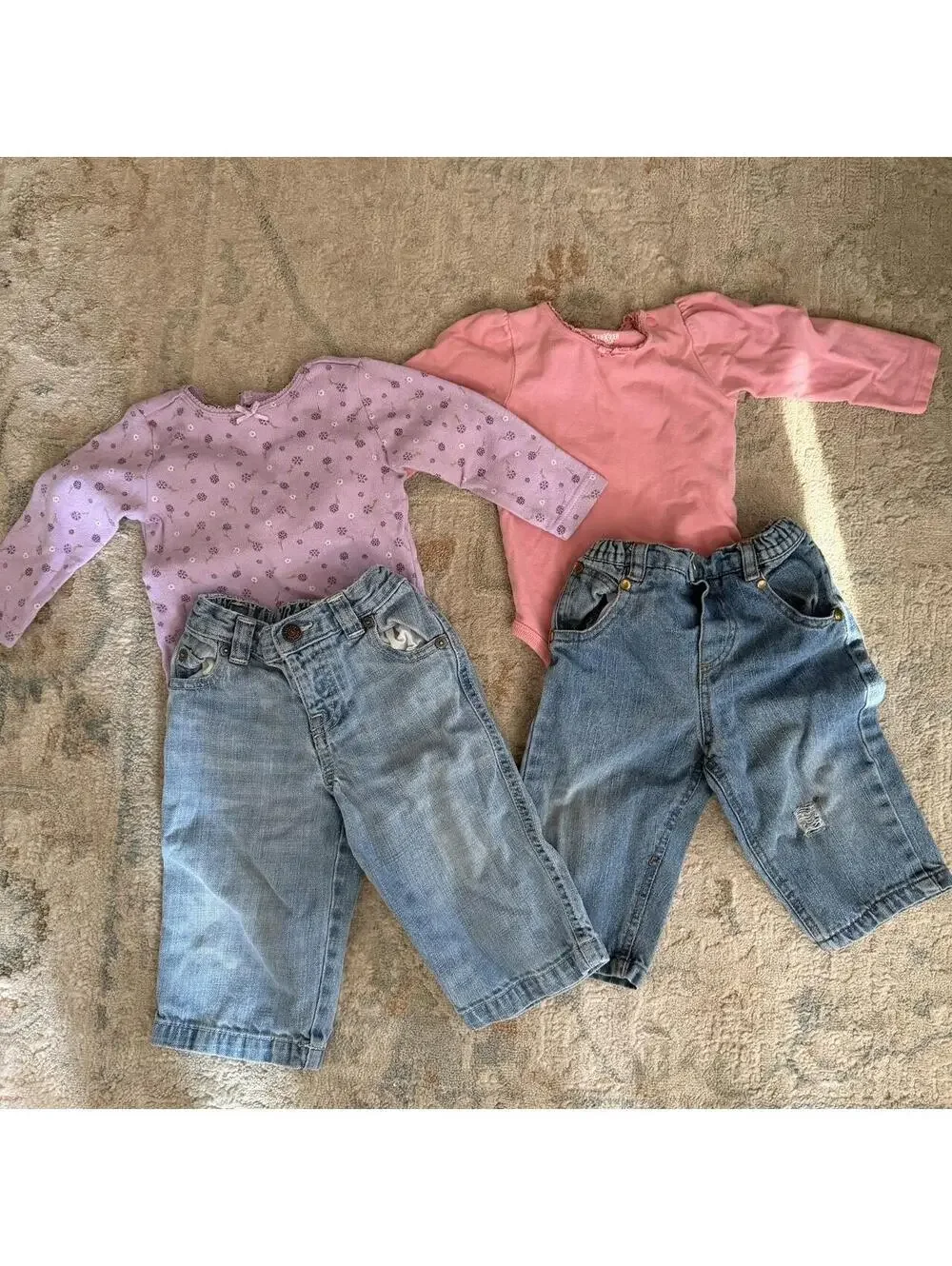 Y2K vintage toddler girls 12-18mo pastel pink blue and denim 6pc outfit bundle